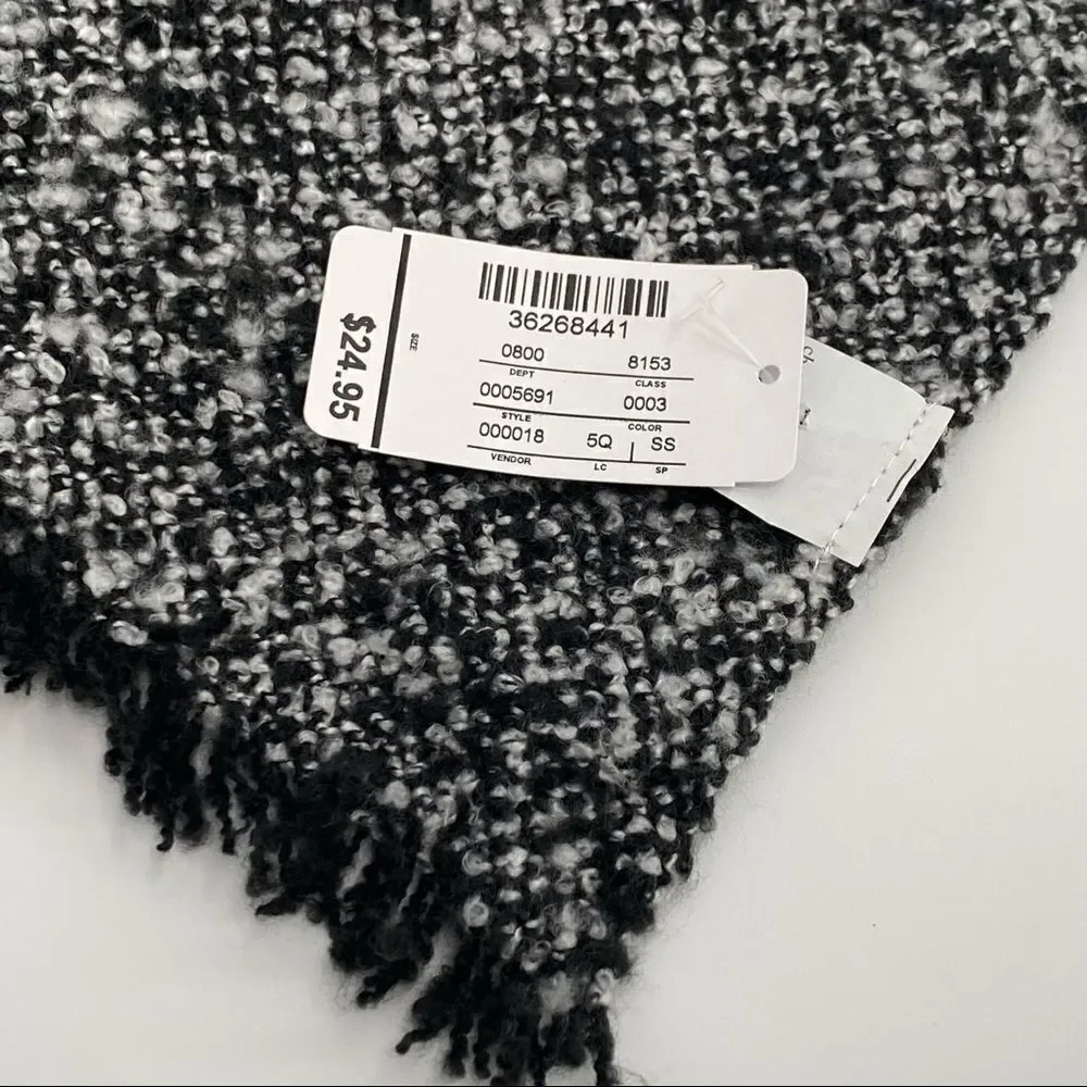 NWT Christopher & Banks winter scarf black and white color clock with fringe